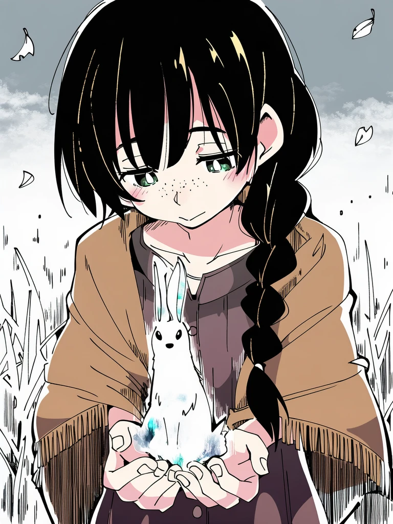 She tucks the trembling little thing into her shawl