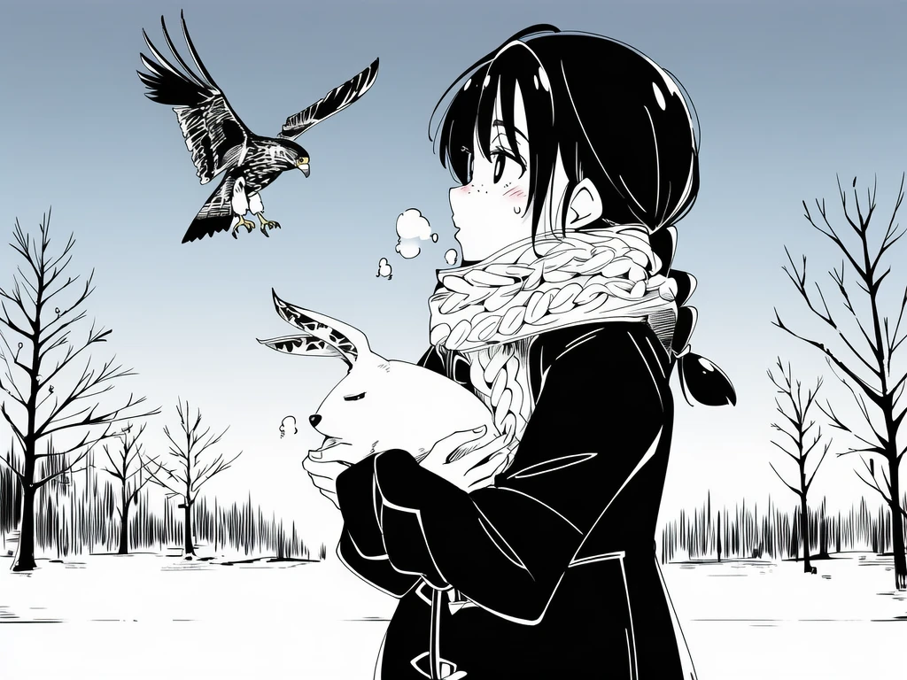She puts herself between it and the hawk overhead